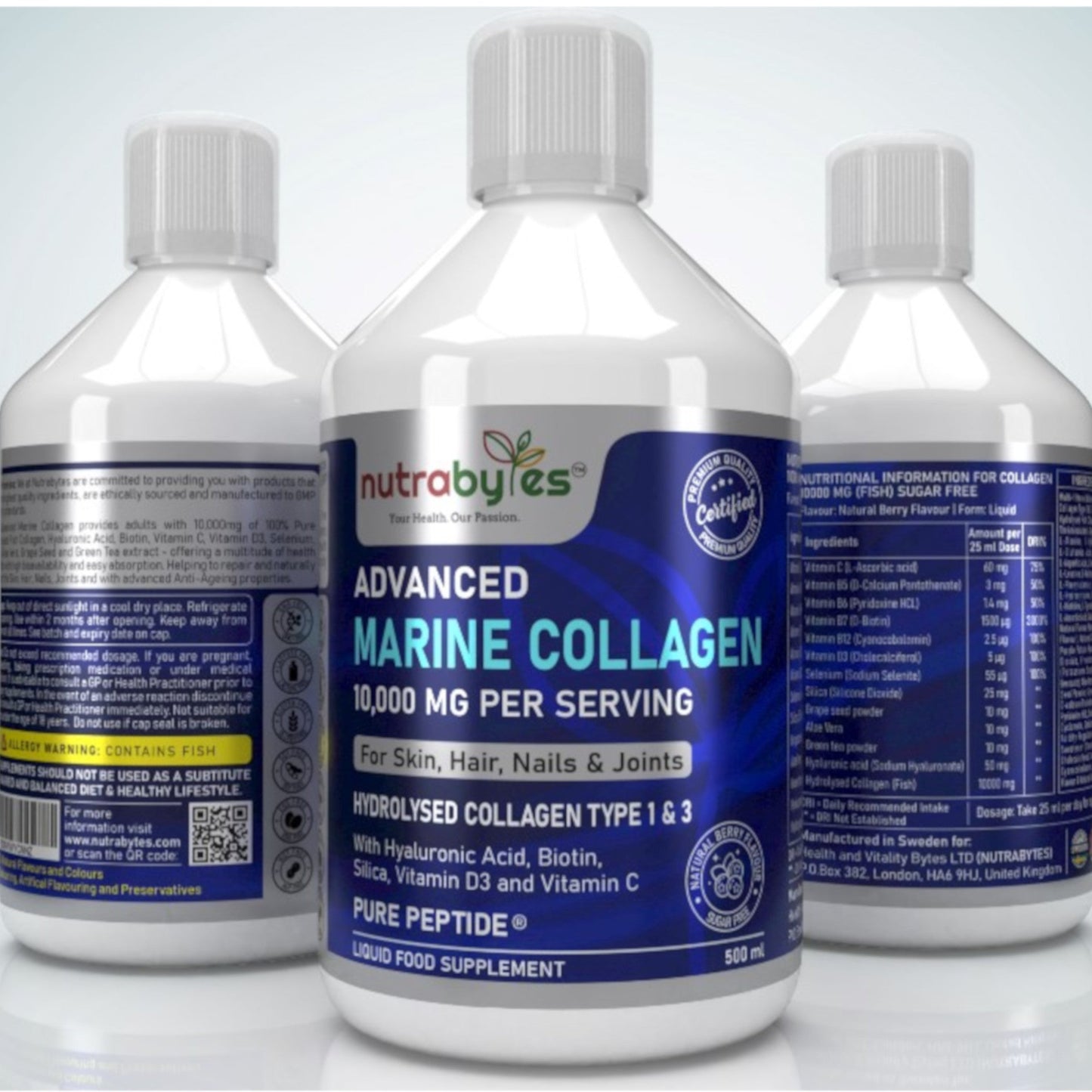 Advanced Liquid Marine Collagen 10,000mg | with Hyaluronic Acid, Biotin & Vitamin C | Berry Flavour