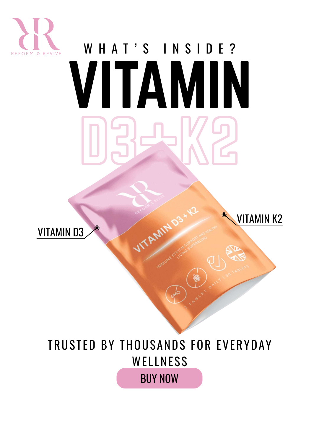Reform and Revive Vitamin D3 + K2 4000 IU Capsules