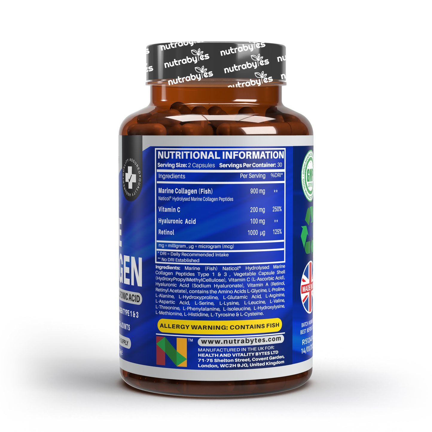 Ultimate Marine Collagen Capsules | Hyaluronic Acid, Vitamin C & Retinyl Acetate | 60 Capsules | 1-Month Supply