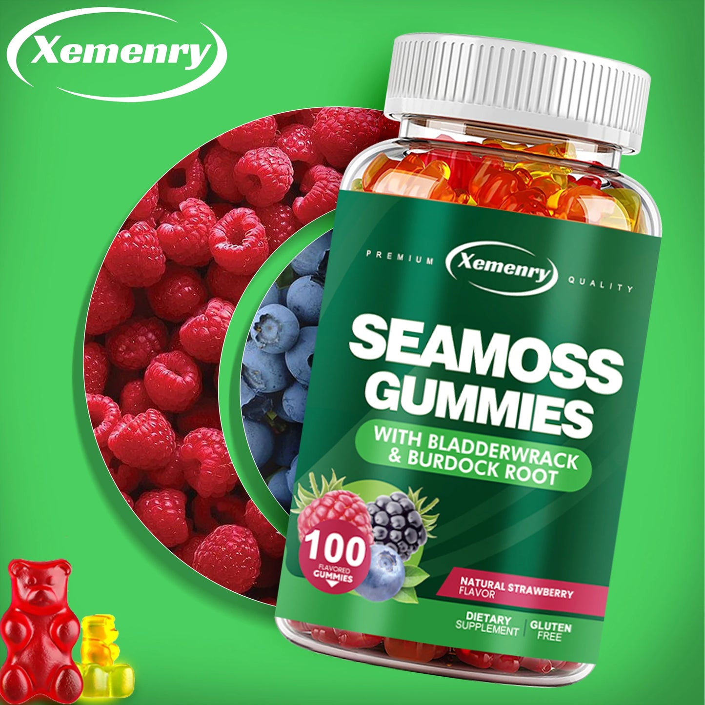 Seamoss Gummies - with Bladderwrack, Burdock Root - 100 Gummies