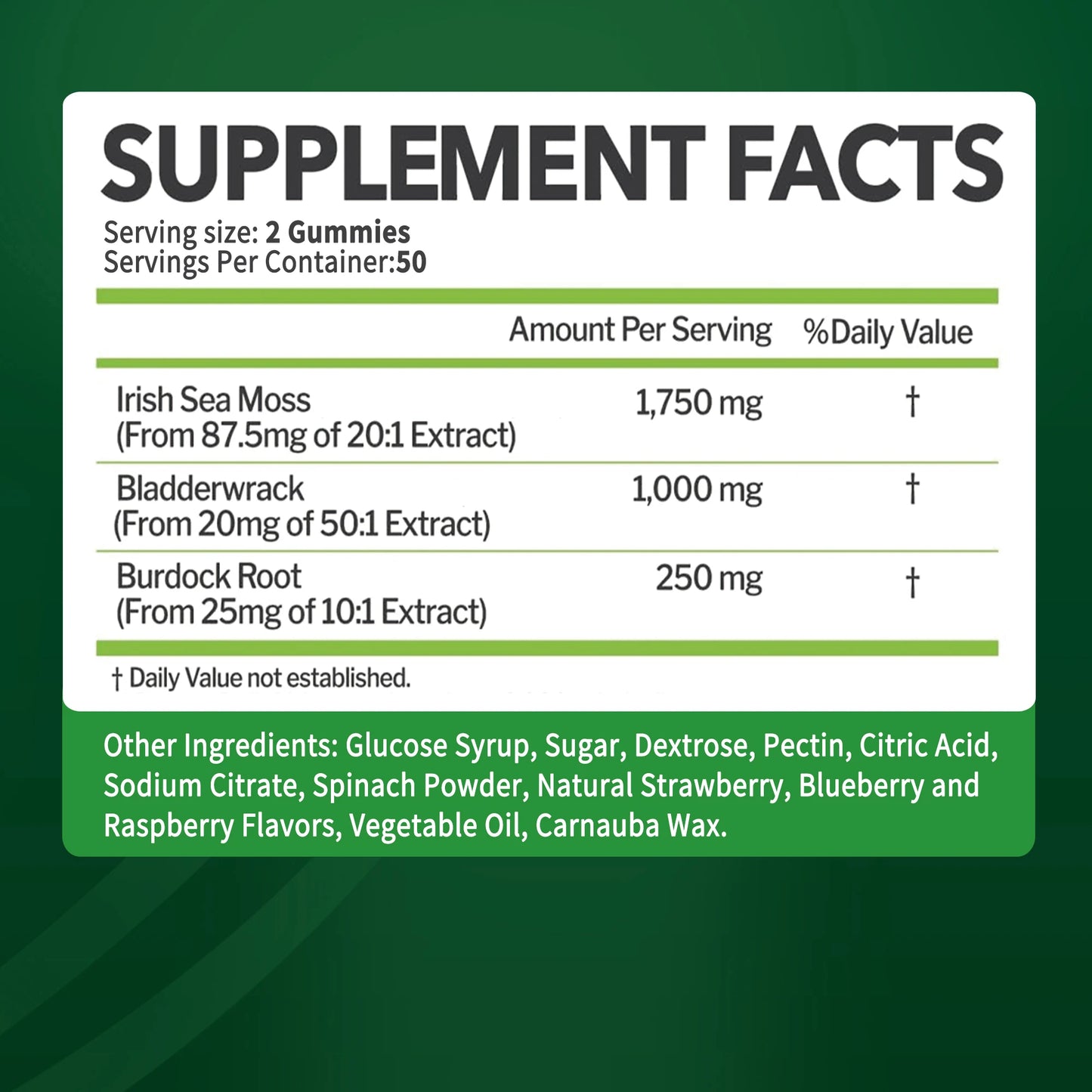 Seamoss Gummies - with Bladderwrack, Burdock Root - 100 Gummies
