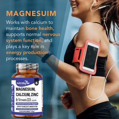 Magnesium, Calcium, Zinc & Vitamin D3 Complex | Advanced Immunity Support | 180 Vegan Capsules