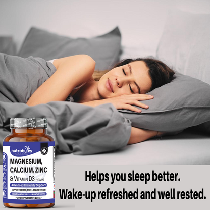 Magnesium, Calcium, Zinc & Vitamin D3 Complex | Advanced Immunity Support | 180 Vegan Capsules