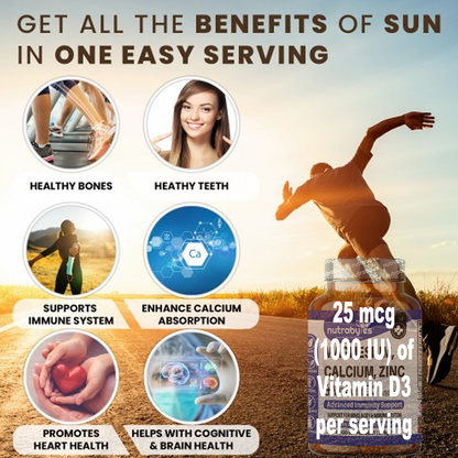 Magnesium, Calcium, Zinc & Vitamin D3 Complex | Advanced Immunity Support | 180 Vegan Capsules