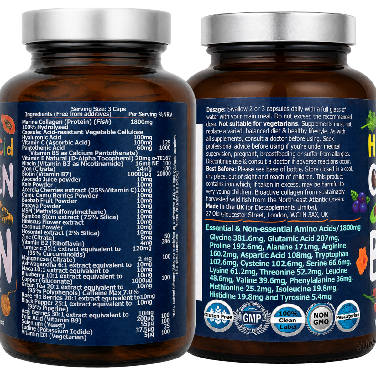Marine Collagen with Hyaluronic Acid, Biotin, Vitamins & Minerals