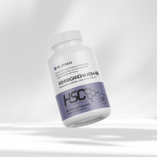 Supplement bottle labeled 'HSC' on a white background