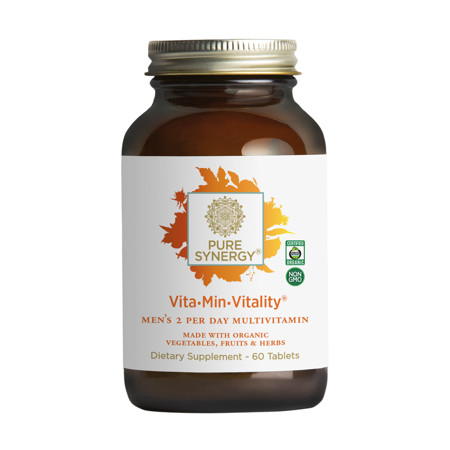 Vita-Min-Vitality supplement bottle with label on a white background