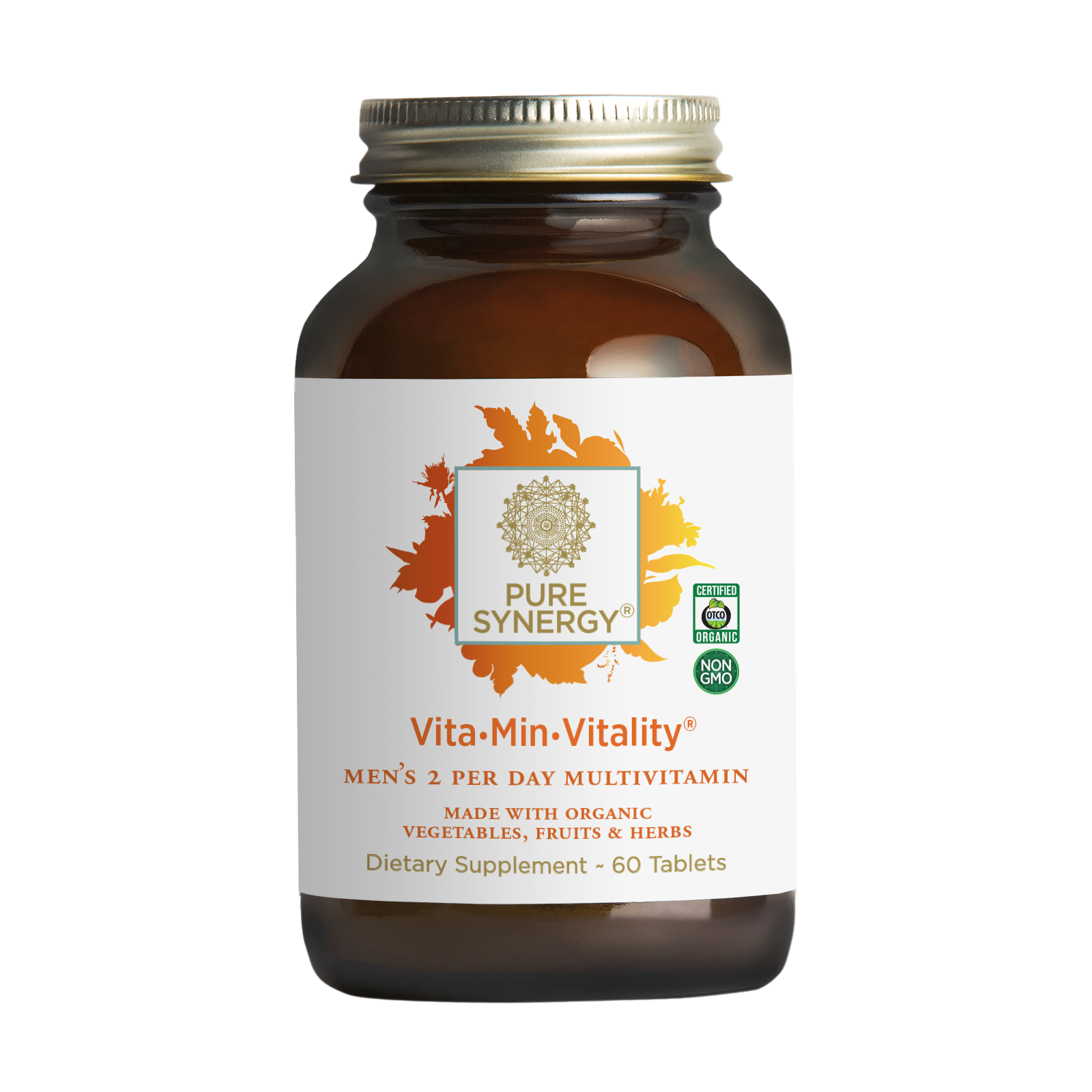 Vita-Min-Vitality supplement bottle with label on a white background