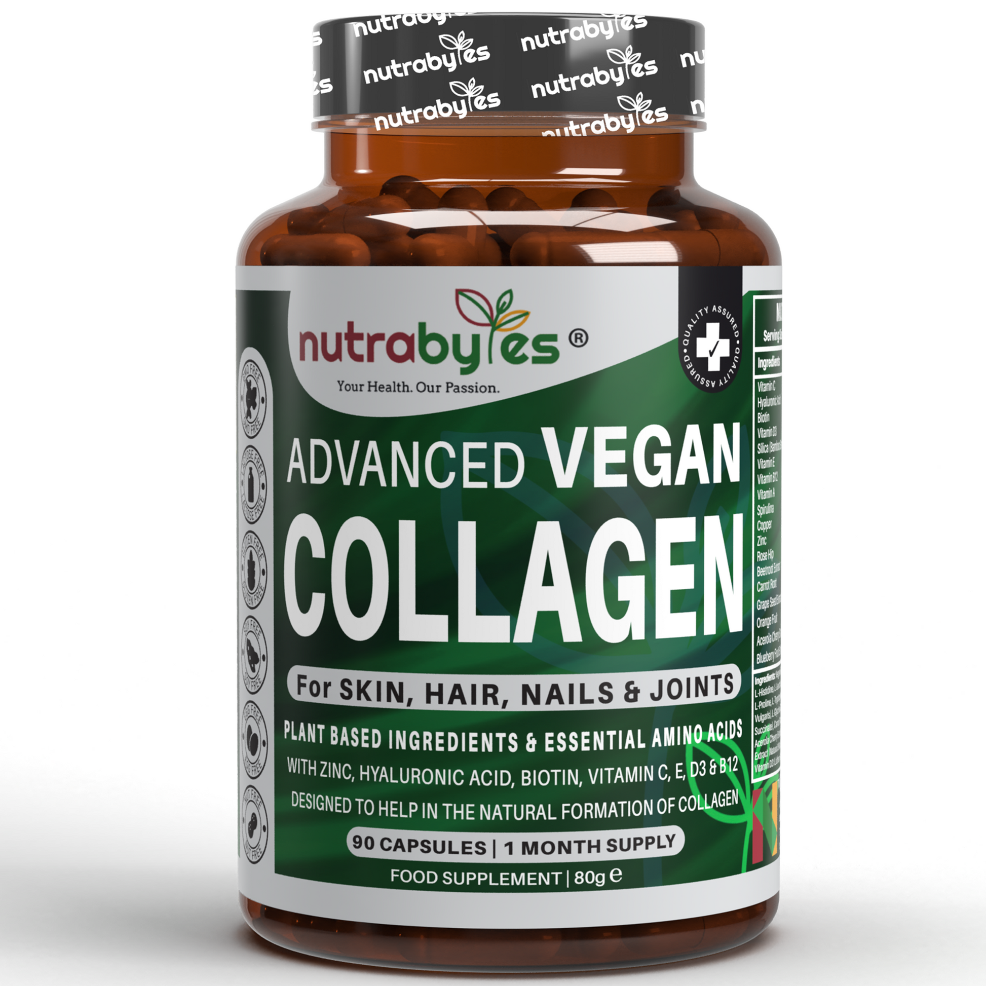 Bottle of Nutrobyles Advanced Vegan Collagen on a white background