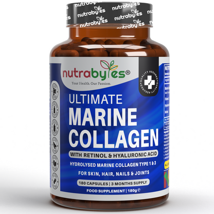 Ultimate Marine Collagen Capsules | Hyaluronic Acid, Vitamin C & Retinyl Acetate | 180 Capsules | 3-Month Supply