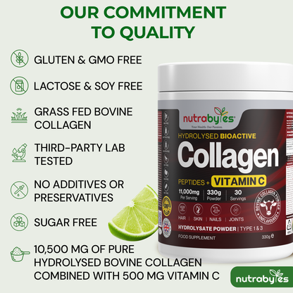 Bovine Collagen Powder with Vitamin C | Hydrolysed Peptides Types 1 & 3 | Unflavoured | 330g