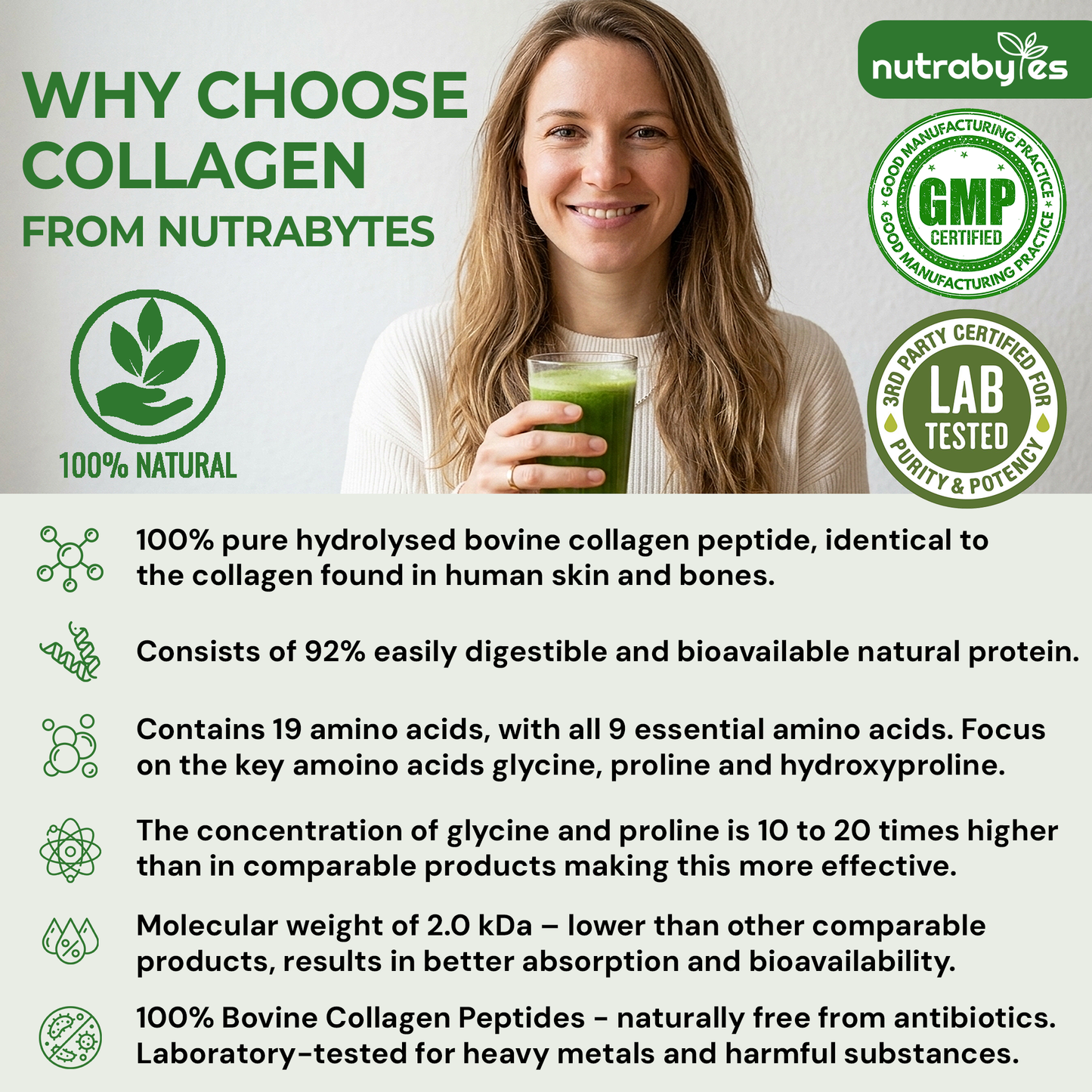 Bovine Collagen Powder with Vitamin C | Hydrolysed Peptides Types 1 & 3 | Unflavoured | 330g