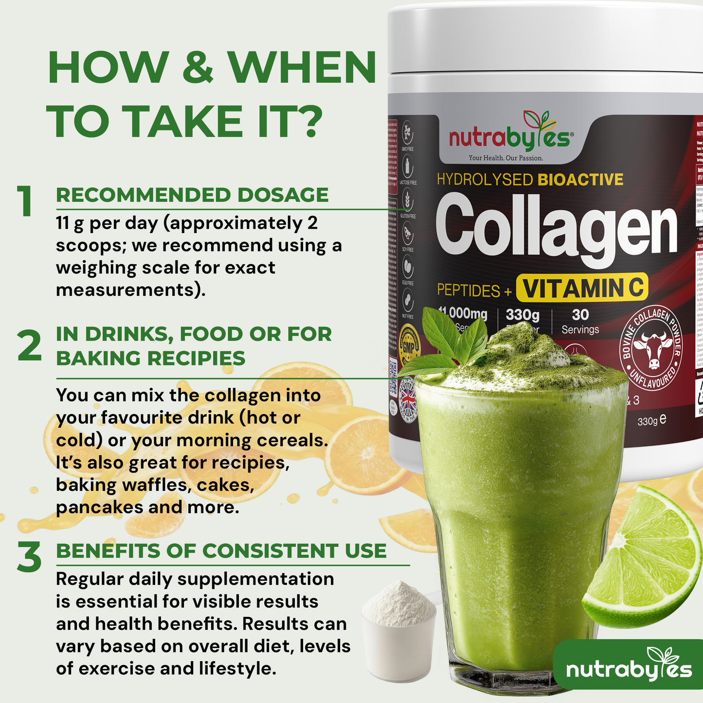 Bovine Collagen Powder with Vitamin C | Hydrolysed Peptides Types 1 & 3 | Unflavoured | 330g
