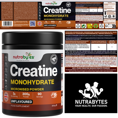 Creatine Monohydrate Powder 300g | Pure Micronised | 100 Servings | Unflavoured | Vegan
