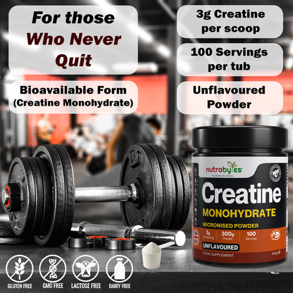 Creatine Monohydrate Powder 300g | Pure Micronised | 100 Servings | Unflavoured | Vegan