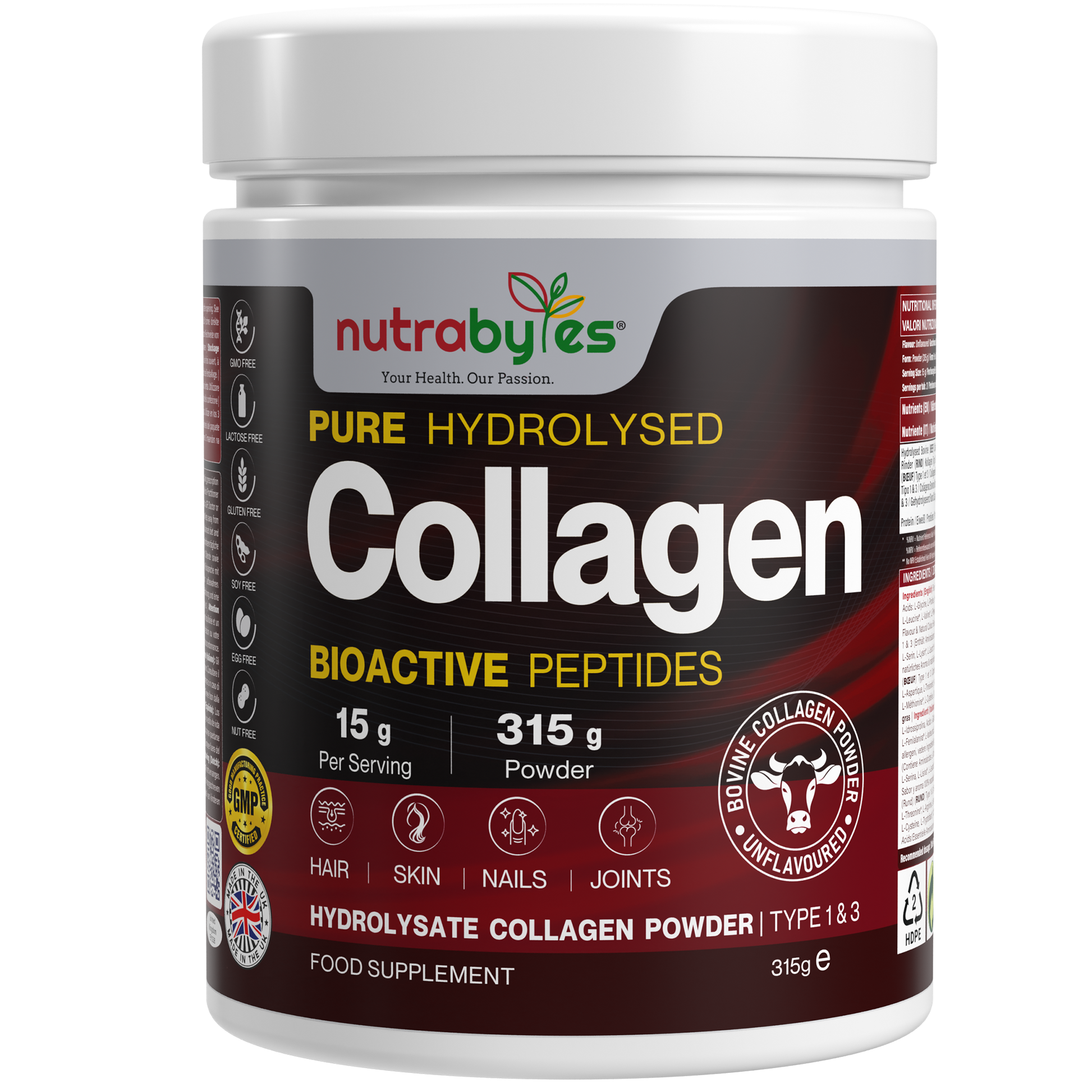 Nutrabyles collagen powder container on a white background