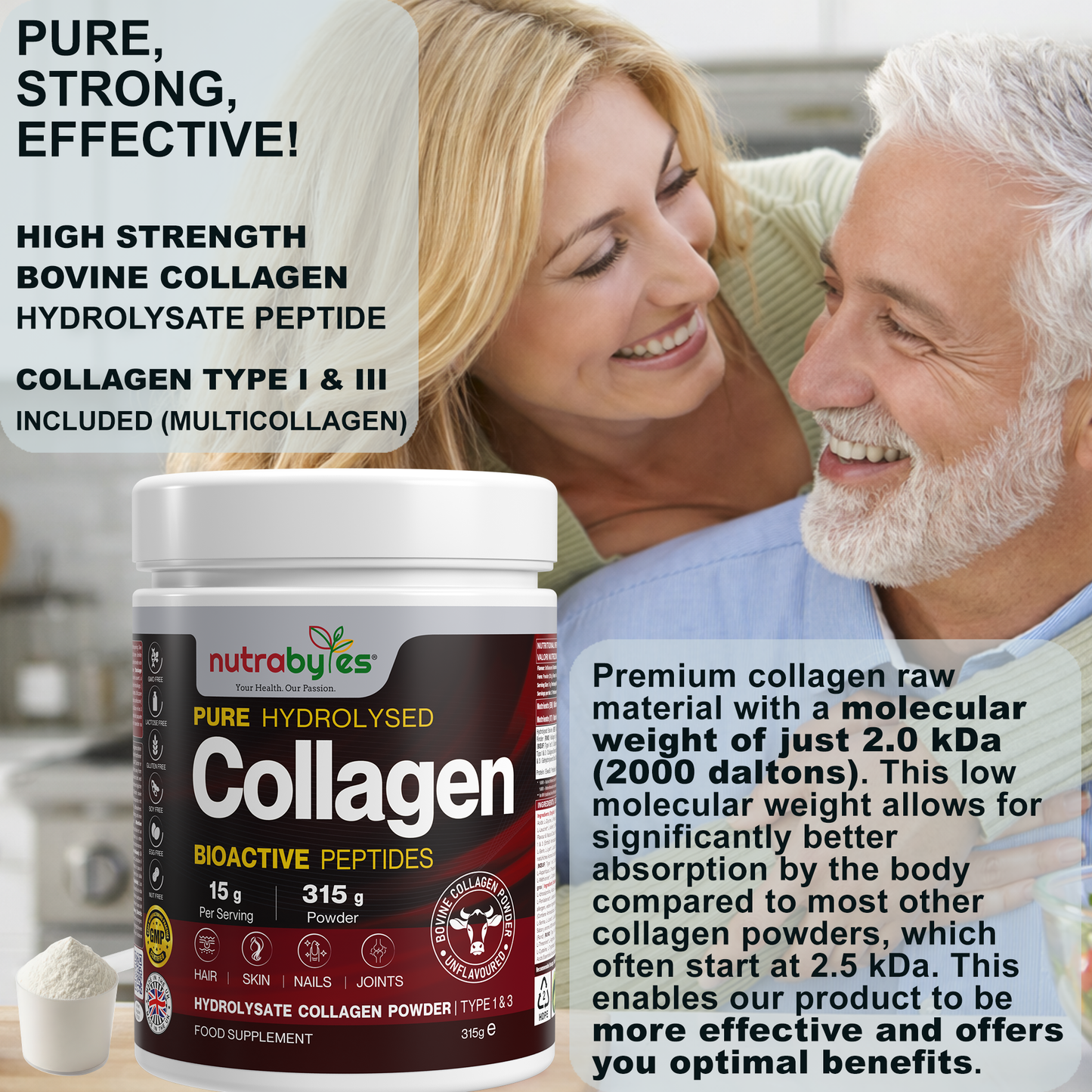 Grass Fed Bovine Collagen Powder 315g | Hydrolysed Peptides Types 1 & 3 | 19 Amino Acids | Unflavoured