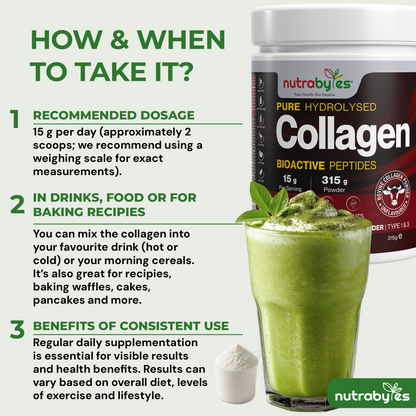Grass Fed Bovine Collagen Powder 315g | Hydrolysed Peptides Types 1 & 3 | 19 Amino Acids | Unflavoured