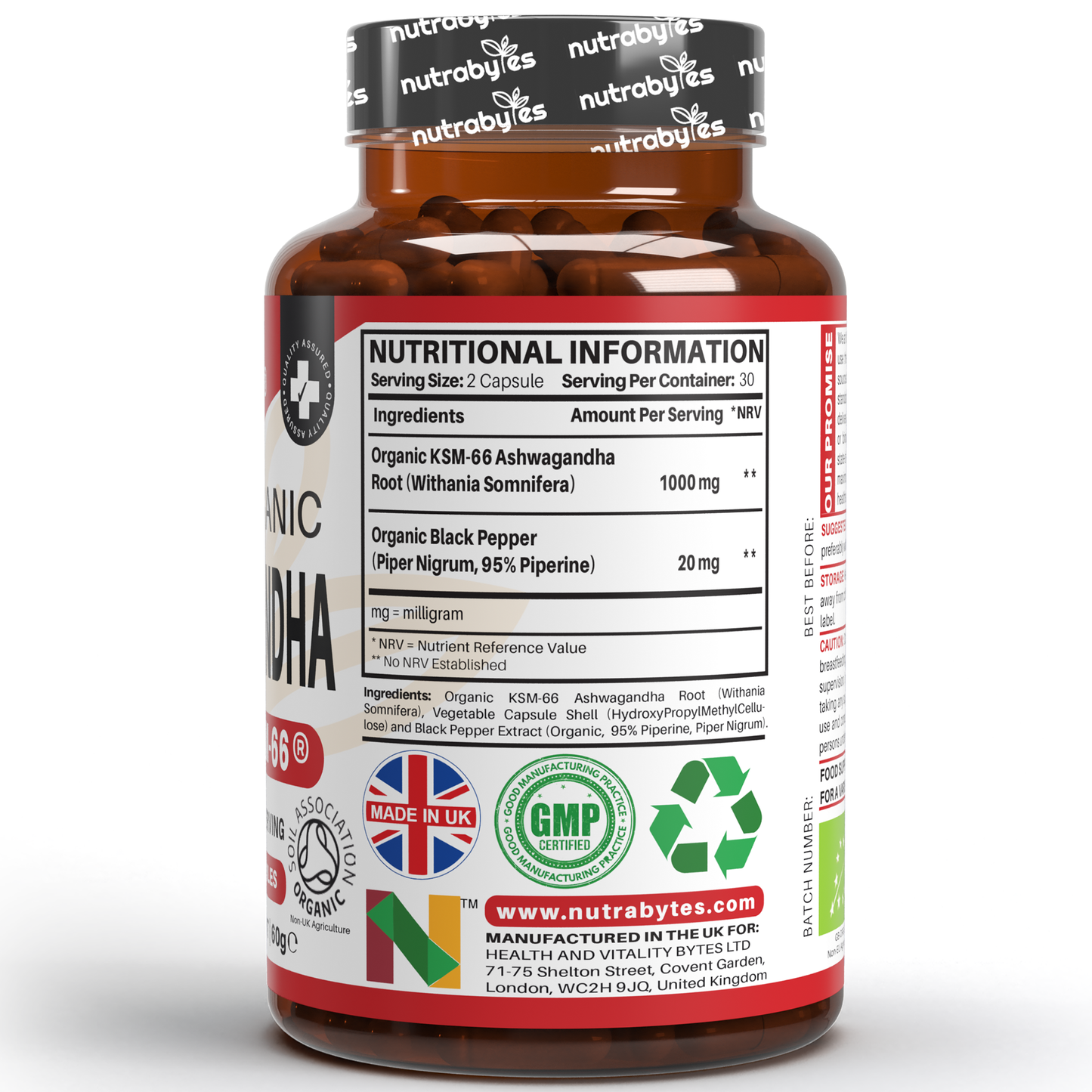 Organic Ashwagandha KSM-66® 1000mg | with Organic Black Pepper | 60 Vegan Capsules