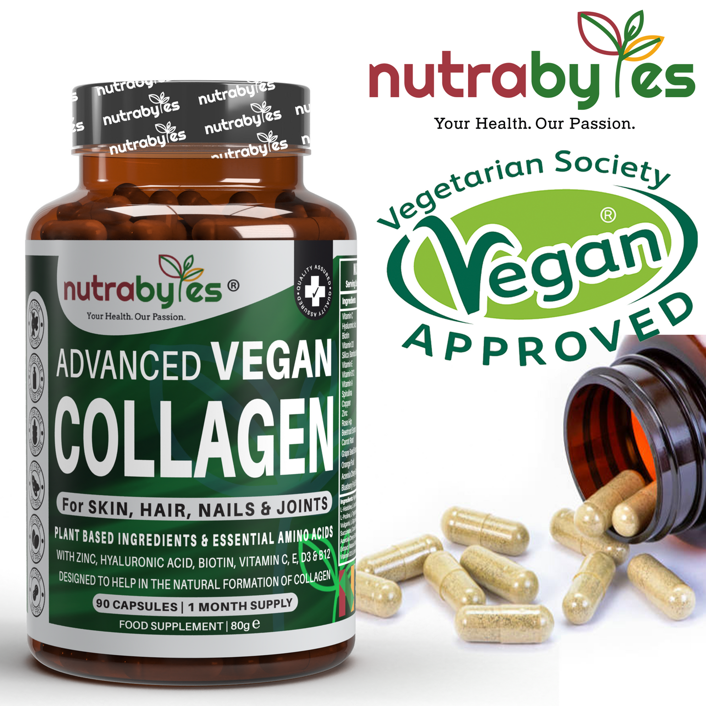 Advanced Vegan Collagen | Plant-Based Formula with Essential Amino Acids | 90 Capsules | 1-Month Supply
