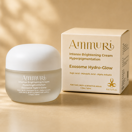 Ammuri Intense Brightening Cream and packaging on a beige background