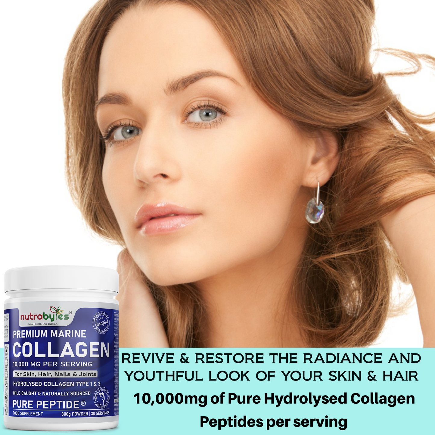 Premium Marine Collagen Powder 10,000mg | Pure Hydrolysed Peptides | Unflavoured | Made in Sweden