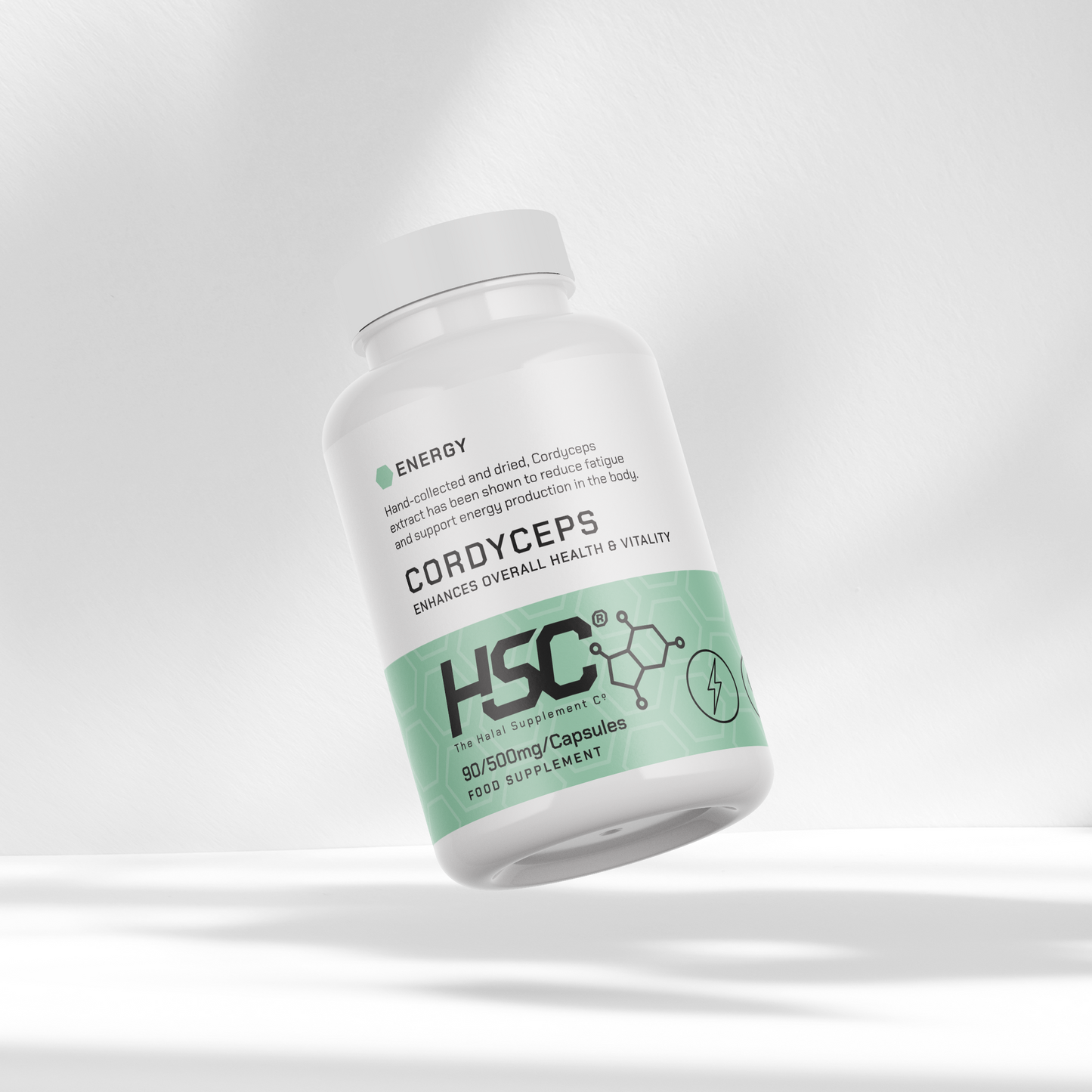 Supplement bottle labeled 'HSC Cordyceps' on a white background