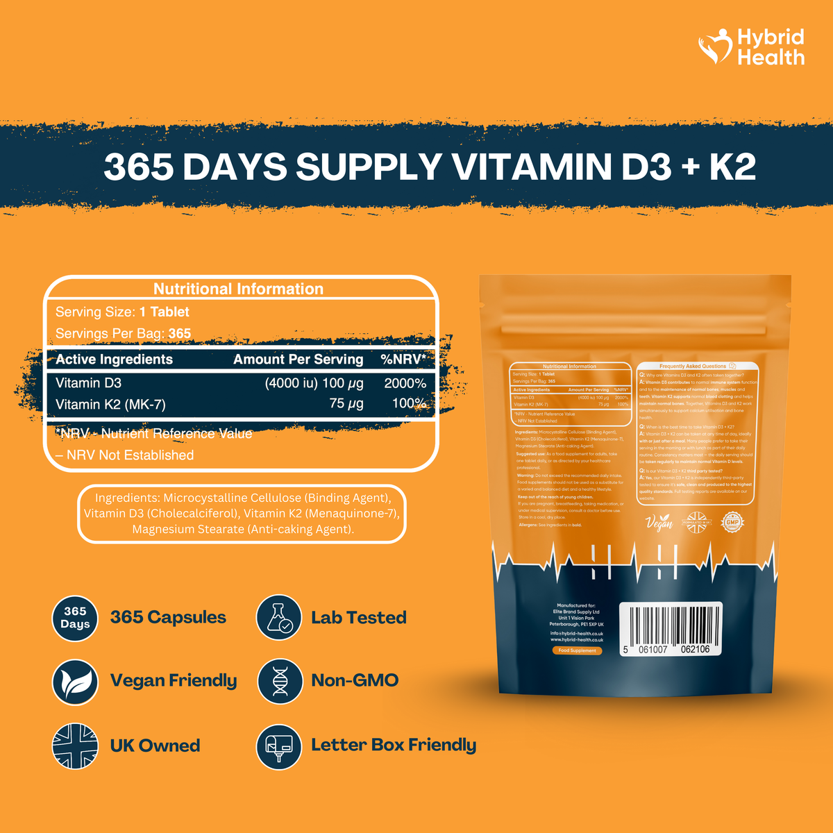 Hybrid Health Vitamin D3 & K2 Tablets