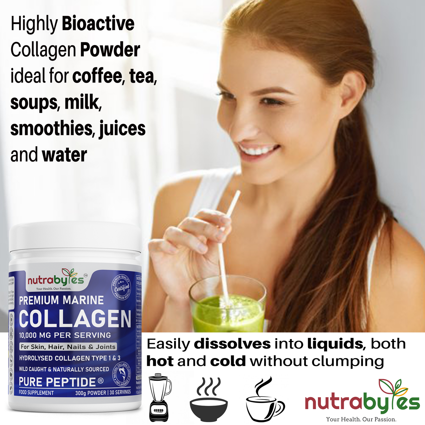 Premium Marine Collagen Powder 10,000mg | Pure Hydrolysed Peptides | Unflavoured | Made in Sweden