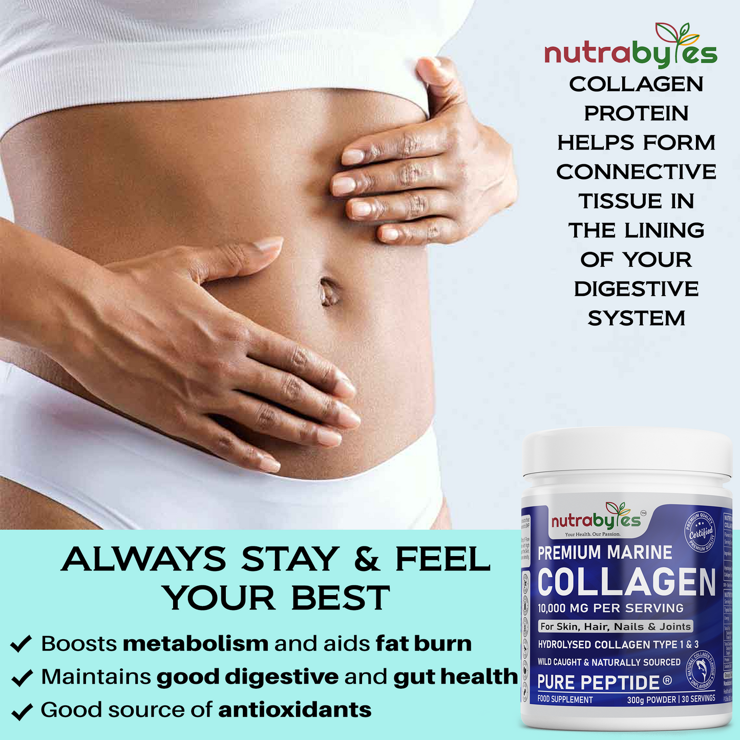 Premium Marine Collagen Powder 10,000mg | Pure Hydrolysed Peptides | Unflavoured | Made in Sweden