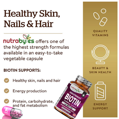 High Strength Biotin 12,000mcg with MCT Oil (Coconut) | 180 Vegan Capsules | 6-Month Supply
