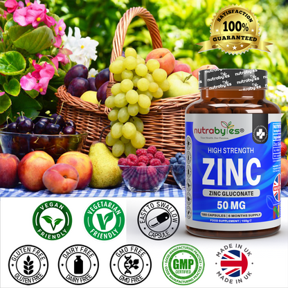 Zinc Gluconate 50mg | Maximum Strength | 180 Vegan Capsules | 6-Month Supply