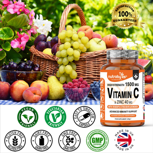 High Strength Vitamin C 1500mg & Zinc 40mg | with Rosehip & Bioflavonoids | 60 Vegan Capsules