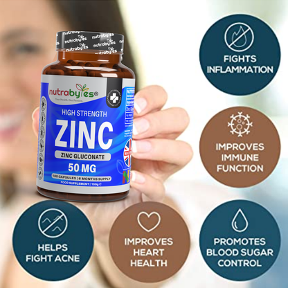 Zinc Gluconate 50mg | Maximum Strength | 180 Vegan Capsules | 6-Month Supply