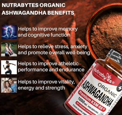 Organic Ashwagandha KSM-66® 1000mg | with Organic Black Pepper | 60 Vegan Capsules