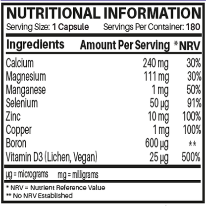 Magnesium, Calcium, Zinc & Vitamin D3 Complex | Advanced Immunity Support | 180 Vegan Capsules