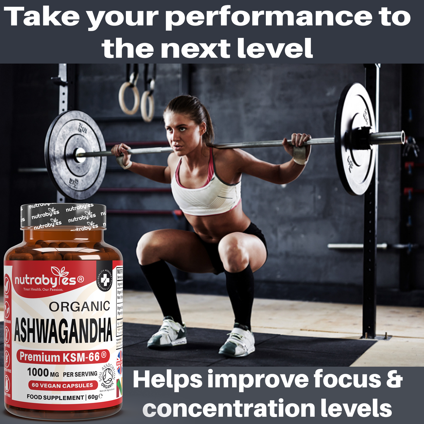 Organic Ashwagandha KSM-66® 1000mg | with Organic Black Pepper | 60 Vegan Capsules