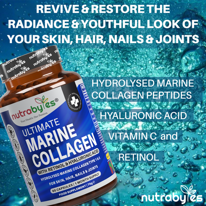 Ultimate Marine Collagen Capsules | Hyaluronic Acid, Vitamin C & Retinyl Acetate | 60 Capsules | 1-Month Supply
