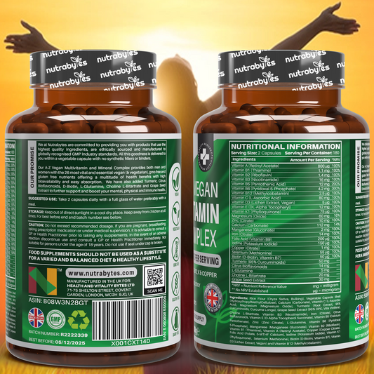 Vegan A-Z Multivitamin & Mineral Complex | 26 Nutrients | 360 Capsules | 6-Month Supply