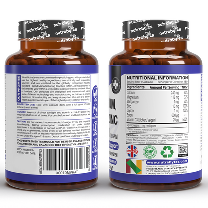 Magnesium, Calcium, Zinc & Vitamin D3 Complex | Advanced Immunity Support | 180 Vegan Capsules