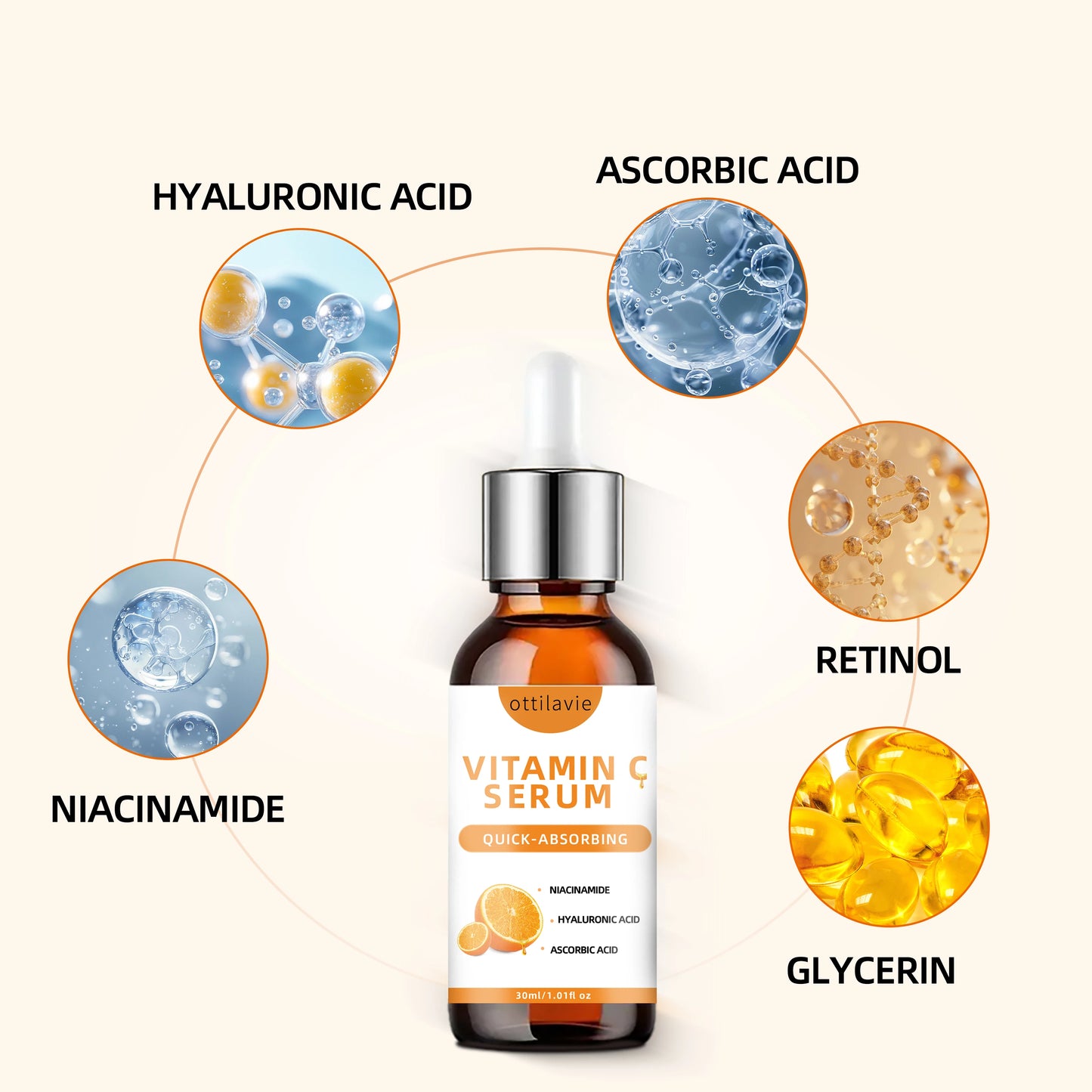 Suero de vitamina C con ácido hialurónico: fórmula de rápida absorción