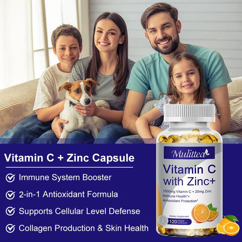 Vitamin C zinc supplement label - dual nutrient formula
