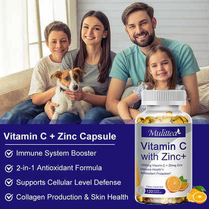 Vitamin C zinc supplement label - dual nutrient formula
