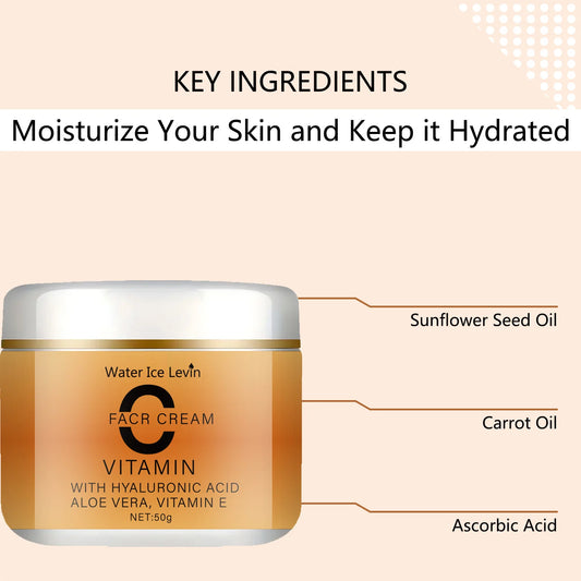 Crema facial con vitamina C, ácido hialurónico, aloe vera y vitamina E