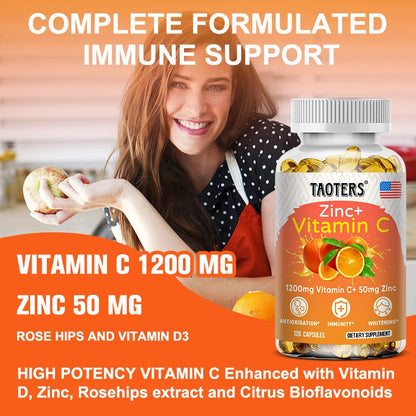 Vitamin C + Zinc Supplement Capsules - 120 Count