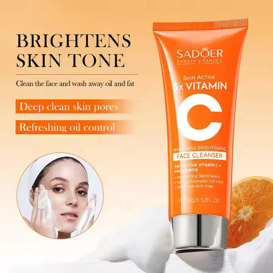 Set de cuidado de la piel con vitamina C (5 unidades): limpiador, loción, contorno de ojos y sérum facial.