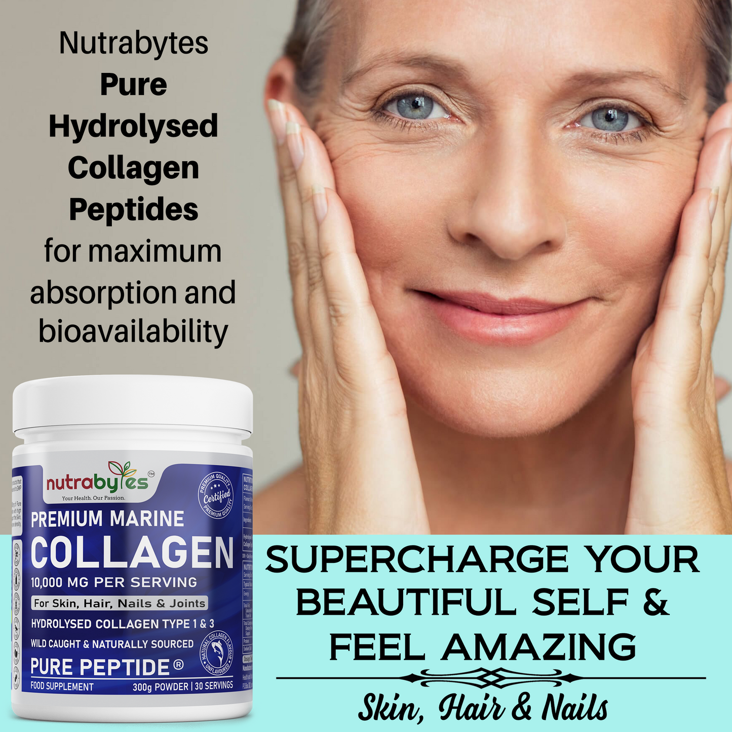 Premium Marine Collagen Powder 10,000mg | Pure Hydrolysed Peptides | Unflavoured | Made in Sweden
