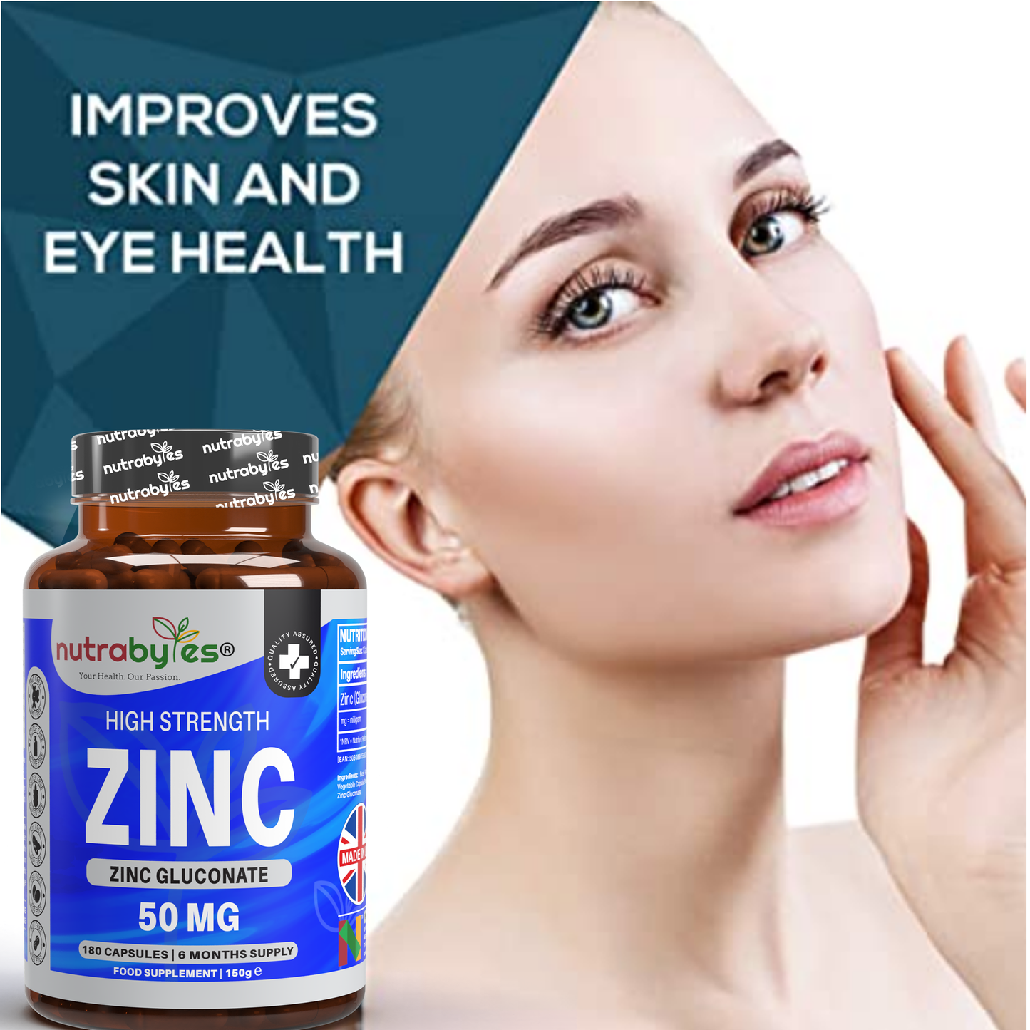 Zinc Gluconate 50mg | Maximum Strength | 180 Vegan Capsules | 6-Month Supply