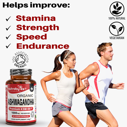 Organic Ashwagandha KSM-66® 1000mg | with Organic Black Pepper | 60 Vegan Capsules