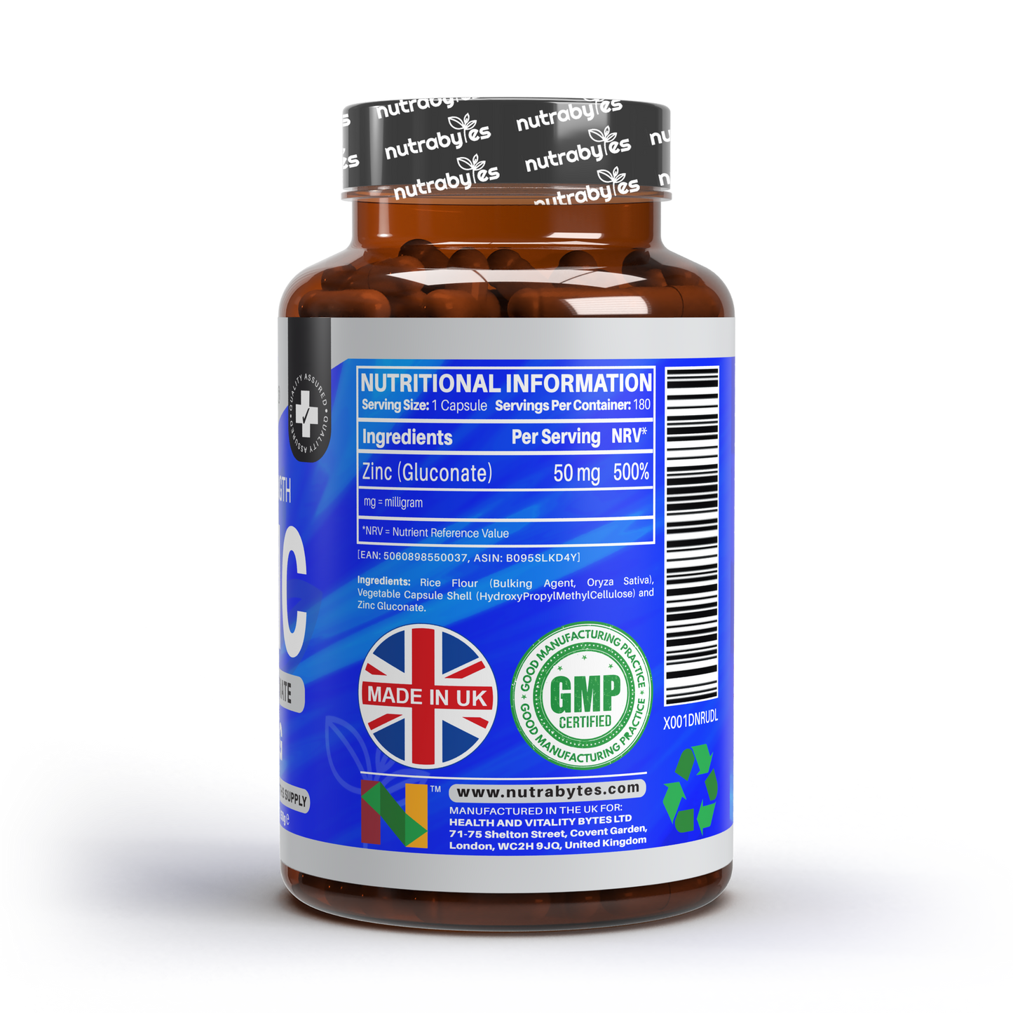 Zinc Gluconate 50mg | Maximum Strength | 180 Vegan Capsules | 6-Month Supply